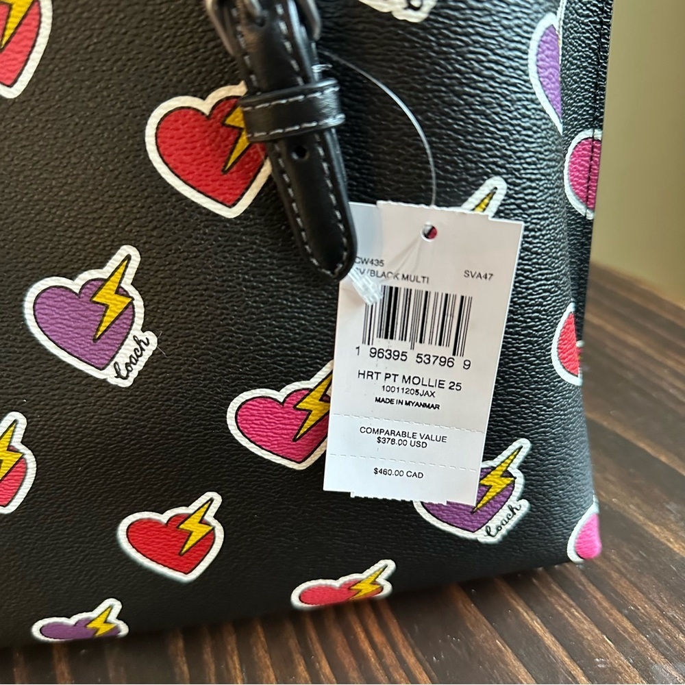 Coach Mollie Tote Bag 25 With Heart Bolt Print - Picture 6 of 12